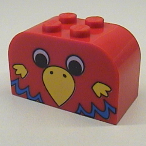 Brick Curved 2 × 4 × 2 Double with Parrot Head, Yellow Beak, Blue feathers Print Rot