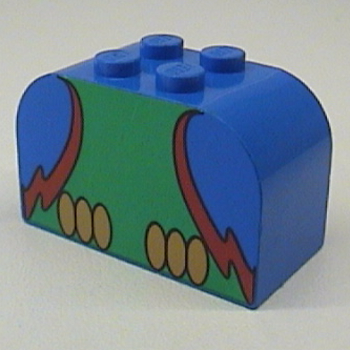 Brick Curved 2 × 4 × 2 Double with Parrot, Green Chest, Red Wings Outline Body Print Blue