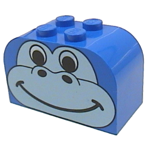 Brick Curved 2 × 4 × 2 Double with Light Blue Gorilla / Dinosaur Face Print Blau