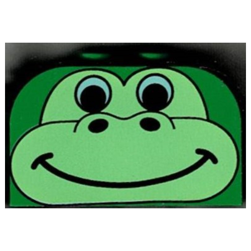 Brick Curved 2 × 4 × 2 Double with Light Green Gorilla / Dinosaur Face Print Green