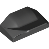 Brick Wedged, Curved 1 × 2 × 2/3 No Studs, Wing End, White Teeth Print Black