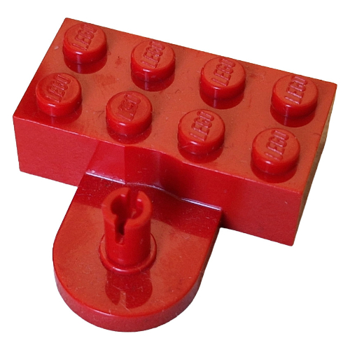 Brick Special 2 × 4 with Coupling, Male - Raised Pin and Curved Wall Red