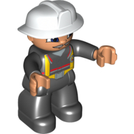 Duplo Figure with Fireman Helmet White, and Gray Mustache on Nougat Face and Hands Schwarz