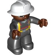 Duplo Figure with Fireman Helmet White, and Dark Brown Face and Hands Schwarz