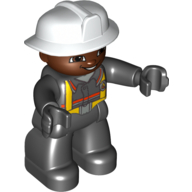 Duplo Figure with Fireman Helmet White, and Dark Brown Face, and Black Hands Schwarz