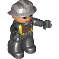 Duplo Figure with Fireman Helmet Silver, and Nougat Face, and Black Hands Black