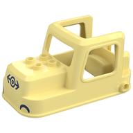Duplo Train Engine Cabin 4 × 8 × 3 1/2 with Dark Blue Train Logo, Headlights print Bright Light Yellow