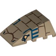 Brick Wedged, Curved 4 × 4 No Top Studs with Bricks, Blue Lines and 2 Eyes Print (Cobra Head) Dark Tan