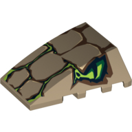 Brick Wedged, Curved 4 × 4 No Top Studs with Scales and 2 Lime Eyes Print Dark Tan