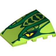 Brick Wedged, Curved 4 × 4 No Top Studs with Scales and 2 Snake Eyes Print Limette