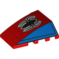 Brick Wedged, Curved 4 × 4 No Top Studs with Spider-man Logo, Webs print Red