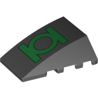 Brick Wedged, Curved 4 × 4 No Top Studs with Green Lantern Logo Print Schwarz