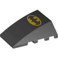 Brick Wedged, Curved 4 × 4 No Top Studs with Large Batman Logo Print Schwarz