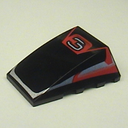 Brick Wedged, Curved 4 × 4 No Top Studs with '3' and Red / Silver Print Black