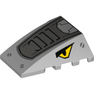 Brick Wedged, Curved 4 × 4 No Top Studs with Dark Bluish Grey Grate, Yellow Eyes print Light Bluish Gray