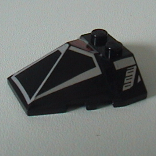 Brick Wedged, Sloped 4 × 4 Pyramid Center with Red / Silver Print Schwarz