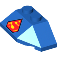 Brick Wedged, Sloped 45° 2 × 4 Triple with Superman Logo Print Blue