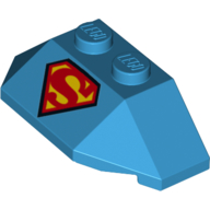 Brick Wedged, Sloped 45° 2 × 4 Triple with Superman/Supergirl Logo Dunkelazur
