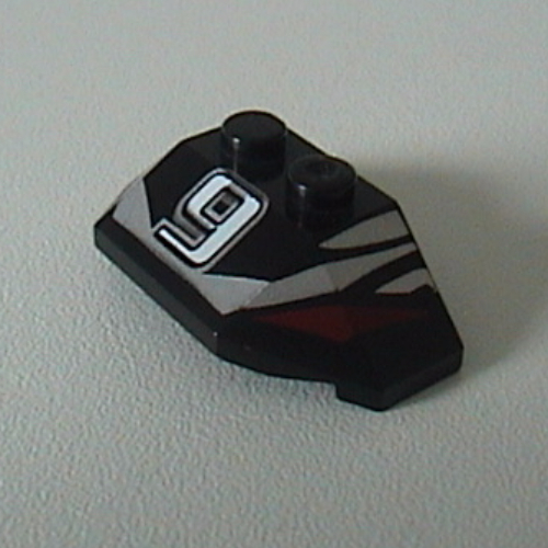 Brick Wedged, Sloped 45° 2 × 4 Triple with '9' and Red / Silver Print Black