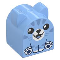Duplo Brick 2 × 2 × 2 Curved Top with Pointed Ears, Cat Print Bright Light Blue
