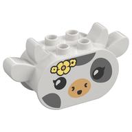 Duplo Brick 2 × 4 × 2 Ears and Pointed Horns with Cow Face Print White