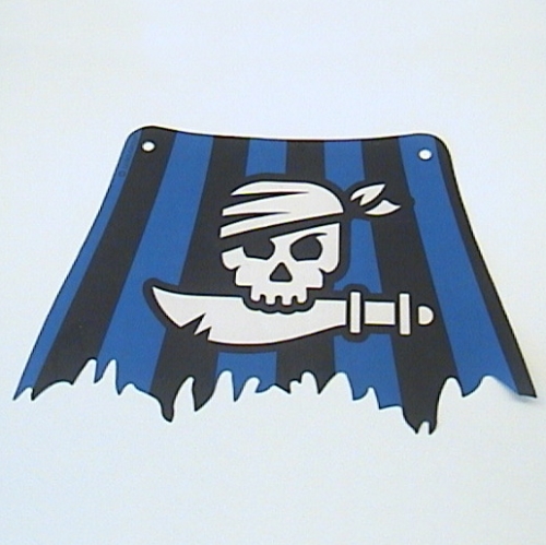 Sail, Tattered, 27 × 18 with Black and Blue Stripes, Skull and Cutlass Print White