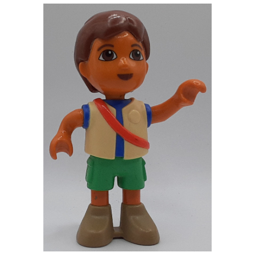 Duplo Figure Diego with Green Shorts, Blue Shirt, Tan Vest, Nougat Head and Arms Beige