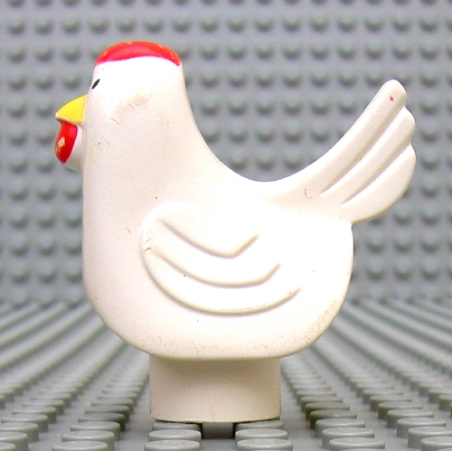 Duplo Animal Chicken / Hen Tail and Smooth Red Comb - Bottom Stud Holder White