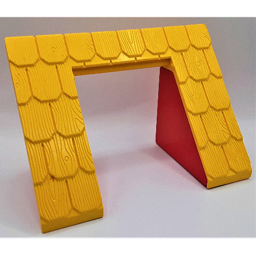 Duplo Dachteil Schräge 60°, 8 × 4 × 4, mit roter Basis und Schindeln mit Öffnung