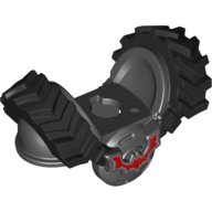 Minifig Neckwear Armor Breastplate with Rubber Tires Treads over Shoulders and Red Bat Print Pearl Titanium