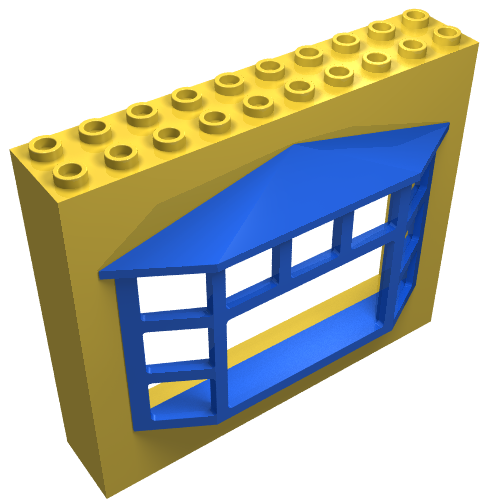 Fabuland, Building Wall 2 × 10 × 7 with Blue Bay Window Yellow
