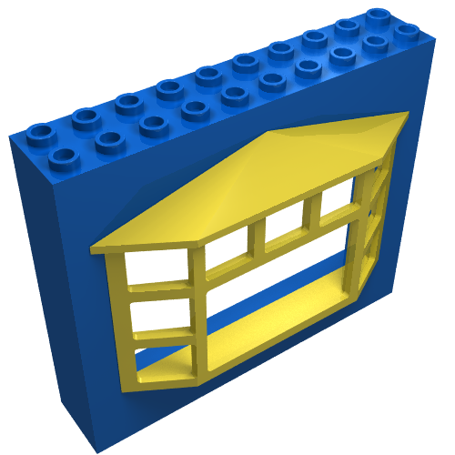 Fabuland, Building Wall 2 × 10 × 7 with Yellow Bay Window Blau