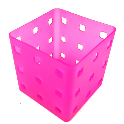 Clikits Container, Utensil Holder, Cube 9 × 9 × 6, 9 Holes Each Side Transparent-Dunkelrosa