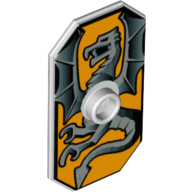 Shield Rectangular with Stud and Silver Dragon on Bright Light Orange Background Print Sehr helles Blaugrau