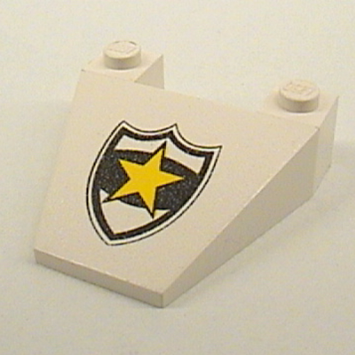 Brick Wedged, Sloped 4 × 4 Taper with Police Yellow Star Badge Print Weiß