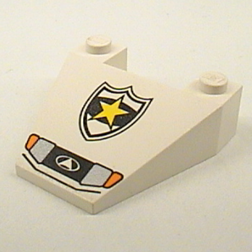 Brick Wedged, Sloped 4 × 4 Taper with Police Yellow Star Badge and Headlights Print Weiß
