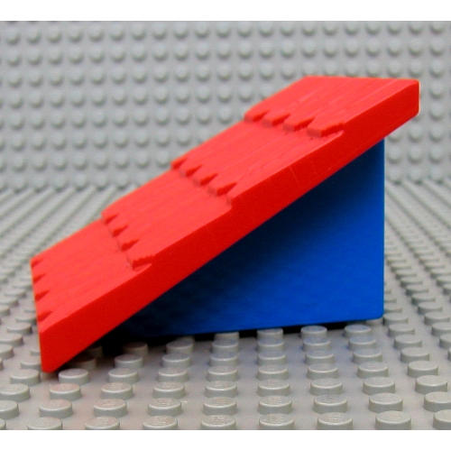 Duplo Roofpiece, Slope 30°, 4 × 4 Shingled, with Blue Base Red