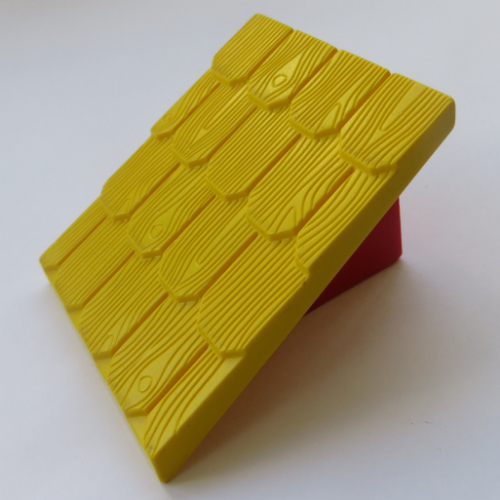 Duplo Roofpie﻿ce Slope 30 4 × 4 Shingle﻿d with a Red Base﻿﻿ Yellow