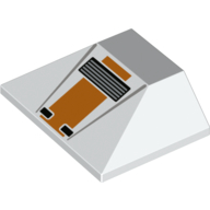 Brick Sloped 45° 3 × 4 Double / 33° with Orange/Light Bluish Grey/Black print White