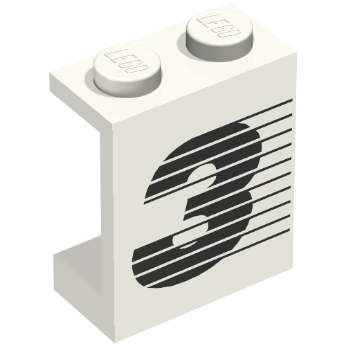 Panel 1 × 2 × 2 with Number 3 Print [8830] Weiß