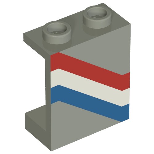 Panel 1 × 2 × 2 with Red, White and Blue Print Left, Hollow Studs Light Gray