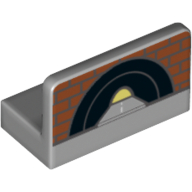 Panel 1 × 2 × 1 [Rounded Corners] with Brick Wall and Tunnel Print Light Bluish Gray