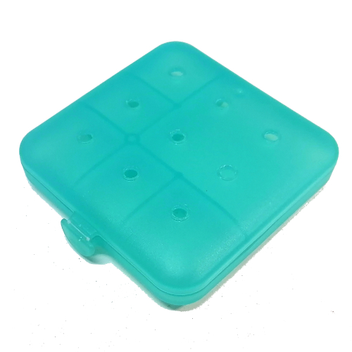 Clikits Container Box, Square with 3 × 3 Holes Arrangement - Hinged Transparent-Hellblau