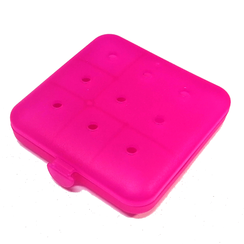 Clikits Container Box, Square with 3 × 3 Holes Arrangement - Hinged Trans-Dark Pink