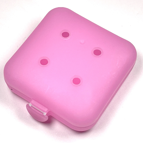 Clikits Container Box, Square with 2 × 2 Holes Arrangement - Hinged Trans-Pink