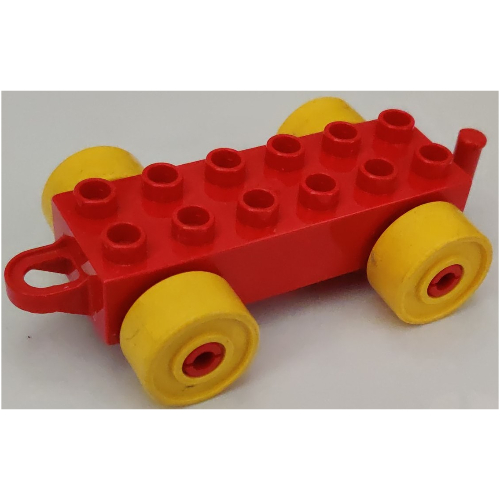 Duplo Car Base 2 × 6 with Yellow Wheels, (Old Style) Closed Hitch End