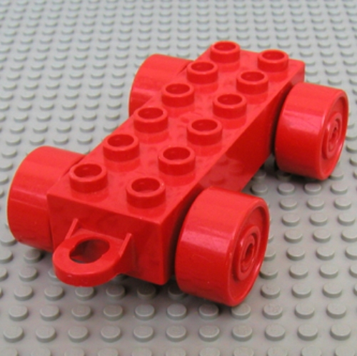 Duplo Car Base 2 × 6 with Red Wheels and Old Style Closed Hitch End Red