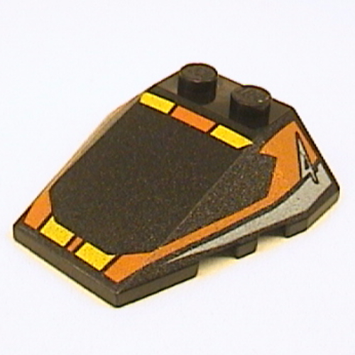 Brick Wedged, Sloped 4 × 4 Triple, Stud Notches with Orange Window Frame, Yellow Stripes, Light Blue 4 Print Black
