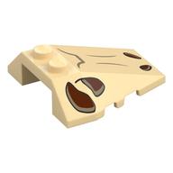 Brick Wedged, Sloped 4 × 4 Triple, Stud Notches with Dino Skull, Reddish Brown Eye/Nose Holes Print Beige