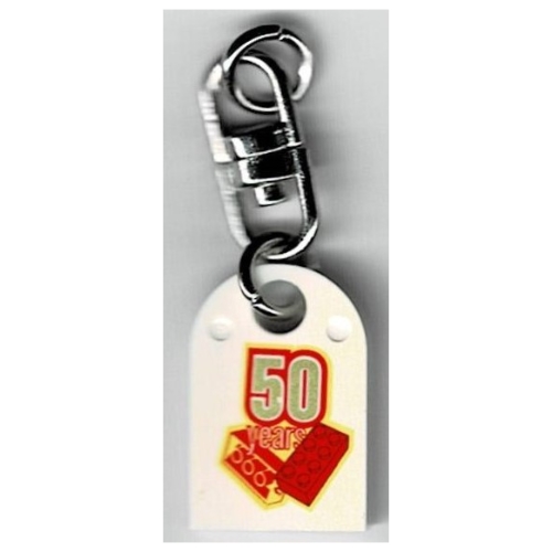 Tile Special 3 × 2 with Hole and Lego 50 Year Anniversary Logo Print Weiß
